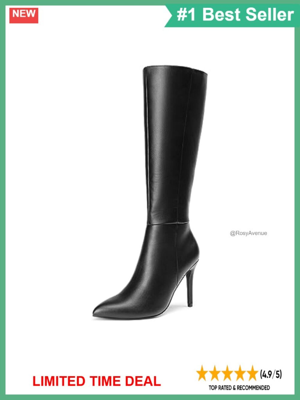 Womens Pointed Toe Stiletto Knee High Boots Faux Leather Side Zip